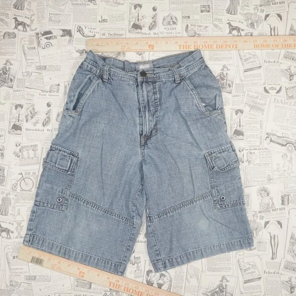 14 - Vintage Y2K Utility Shorts faded light wash cargo